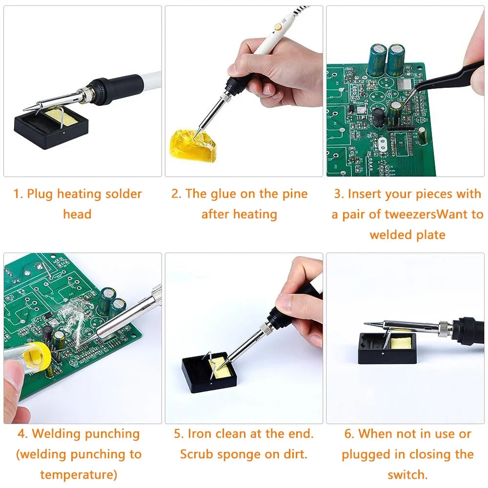 Soldering Iron Kit 60W Ceramic Heater Soldering Tool 200 to 450°C Adjustable Tin Welding Machine with Tips Solder Wire