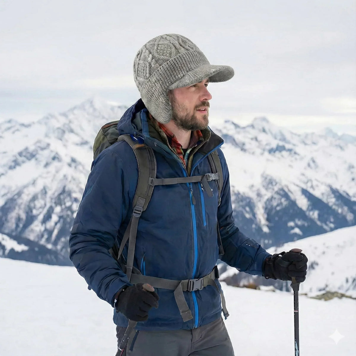 Winter Fleece-Lined Beanie with Earflaps – Windproof Knit Hat