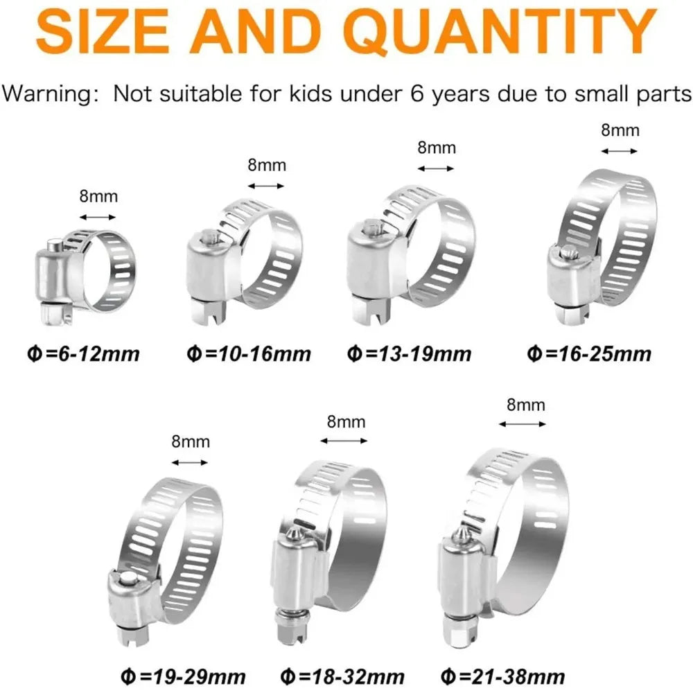 45–100 Piece Adjustable Stainless Steel Hose Clamp Kit