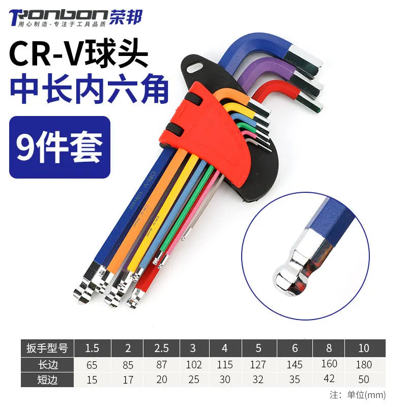 Allen Key Set L Wrench Kit For Allen Screw 9PCS Long Arm Hex Key Set 1.5mm To 10mm Hexagon Spanner Hand Tools For Bicycle Repair