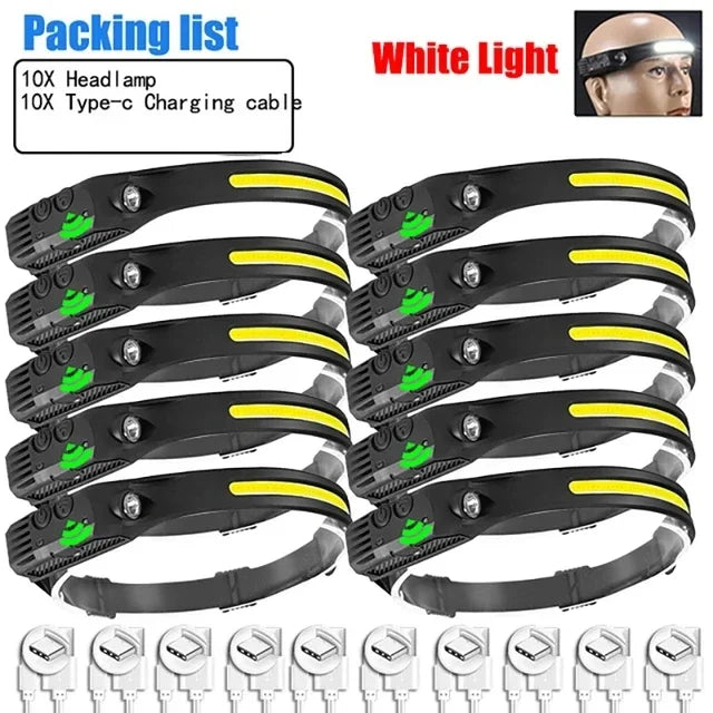 USB Rechargeable LED Sensor Headlamp, COB Waterproof Work Light for Camping