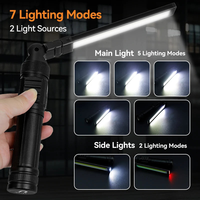 Magnetic Work Light All Aluminum and 1500 High Lumens Rechargeable LED Work Light 7 Mode and 360° Rotation Mechanic Light Recha