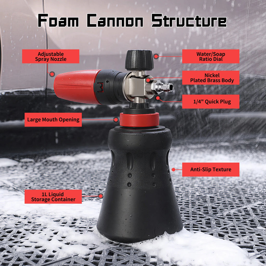 Foam Cannon Car Wash Pressure Washer Snow Foam Lance 1L Bottle Adjustable Nozzle High Pressure Soap Dispenser Car Cleaning Tool