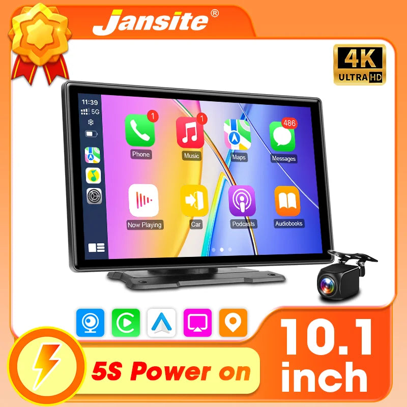 Jansite 10.1" 4K Dashcam with CarPlay & Android Auto