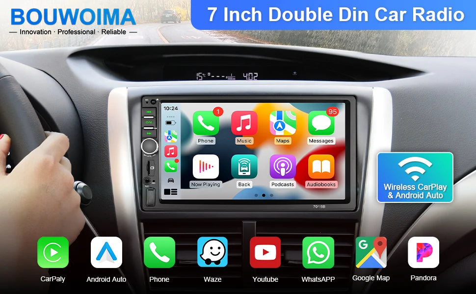 7-Inch Wireless CarPlay and Android Auto Car Stereo with Backup Camera Input