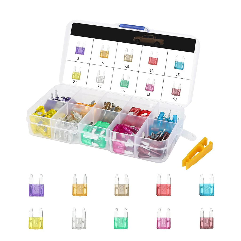 100 Pcs Mini fuses Kit Blade Fuse Assortment Kit  with Puller Tool for Car, Marine, Truck, RV Fuse Replacement