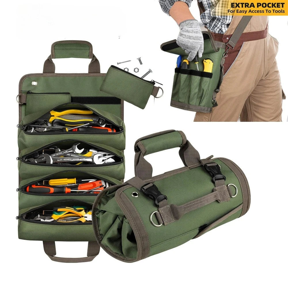 Tool Bag Organizer - Small Tool Bag With Detachable Pouches, Heavy Duty Roll Up Tool Bag Organizer With 6 Tool Pouches
