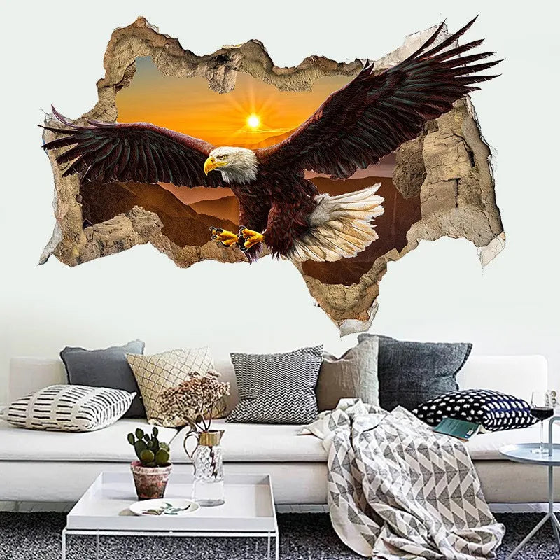 3D Broken Wall Eagle Mural Wall Sticker for Home Decoration - view 4