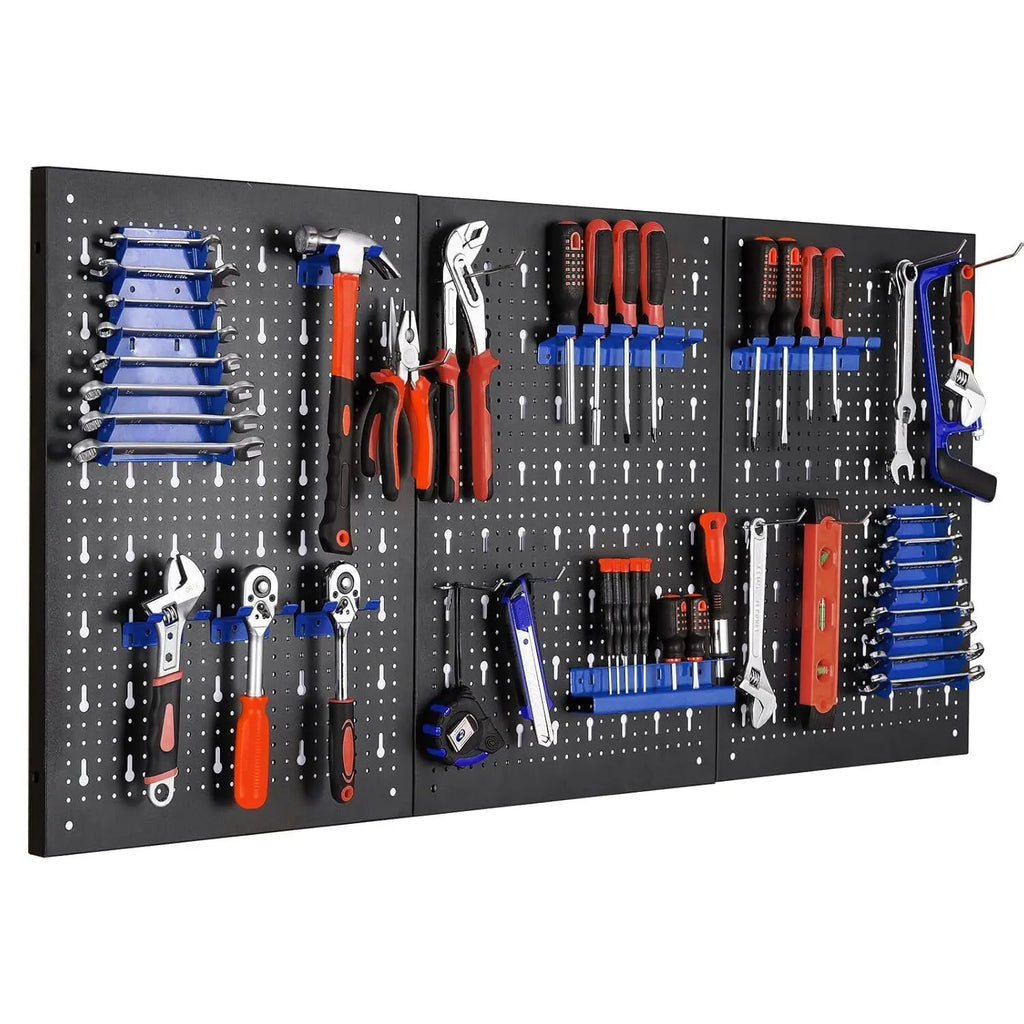 Board Wall Organizer 120x60cm Panel Metal Pegboard Garage Wall Pegboard Tool Storage Kit&17pcs Accessories for Workbench, Garage