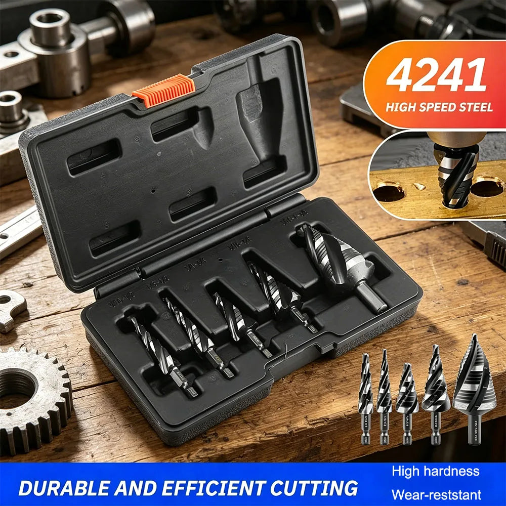 HSS Spiral Step Drill Bit Set Hex Shank Multiple Hole Sizes High Hardness Drill for Metal Sheet Plastic Hole Expanding