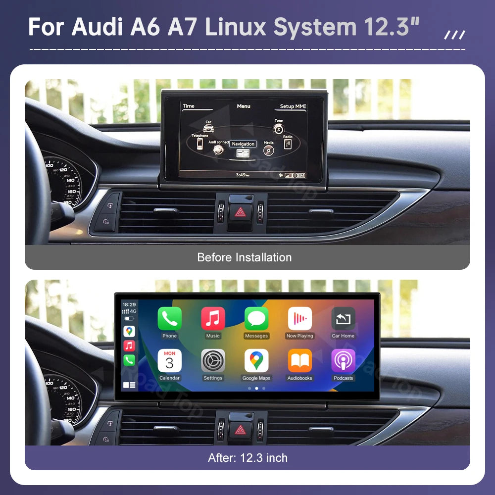 12.3" Wireless CarPlay Android Auto GPS Touchscreen for Audi A6 A7 - image 4