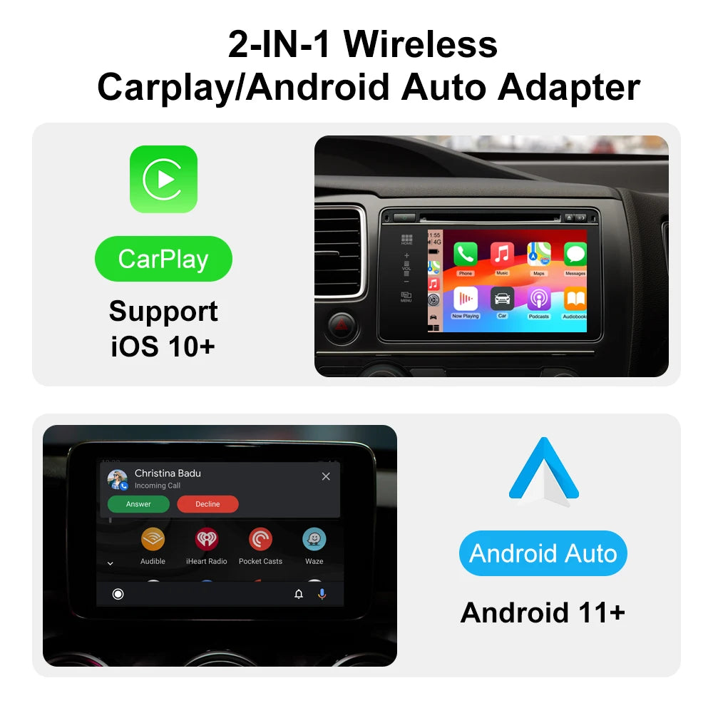 Wired to Wireless CarPlay and Android Auto Adapter, 4 Models