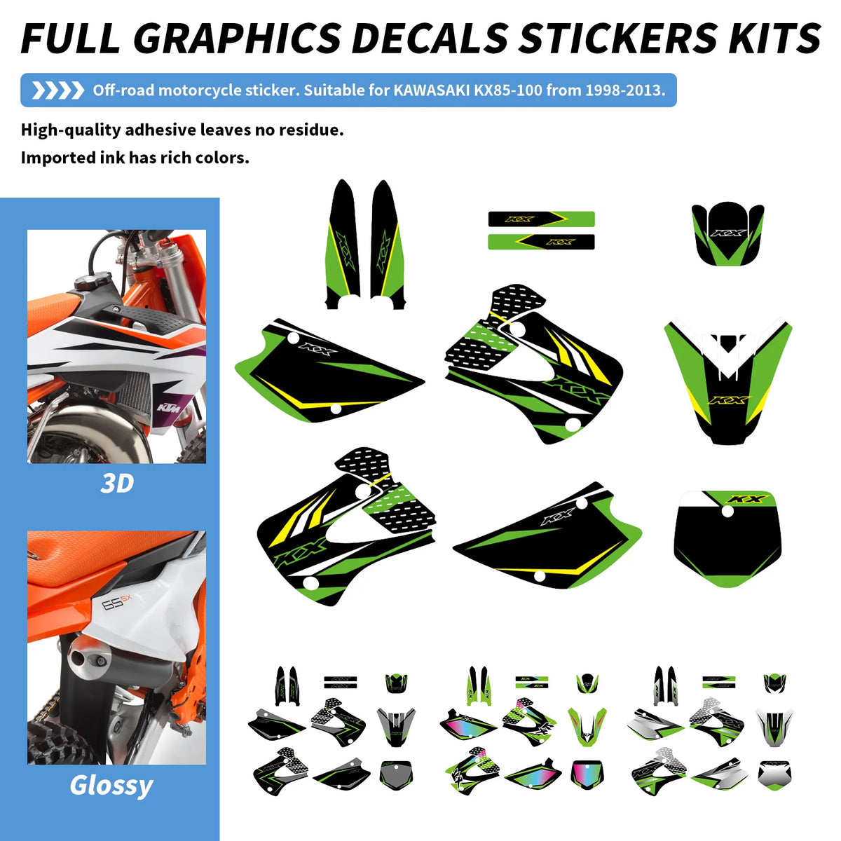 Custom Graphics Decal Kit for Kawasaki KX85/KX100 1998-2013 - image 9