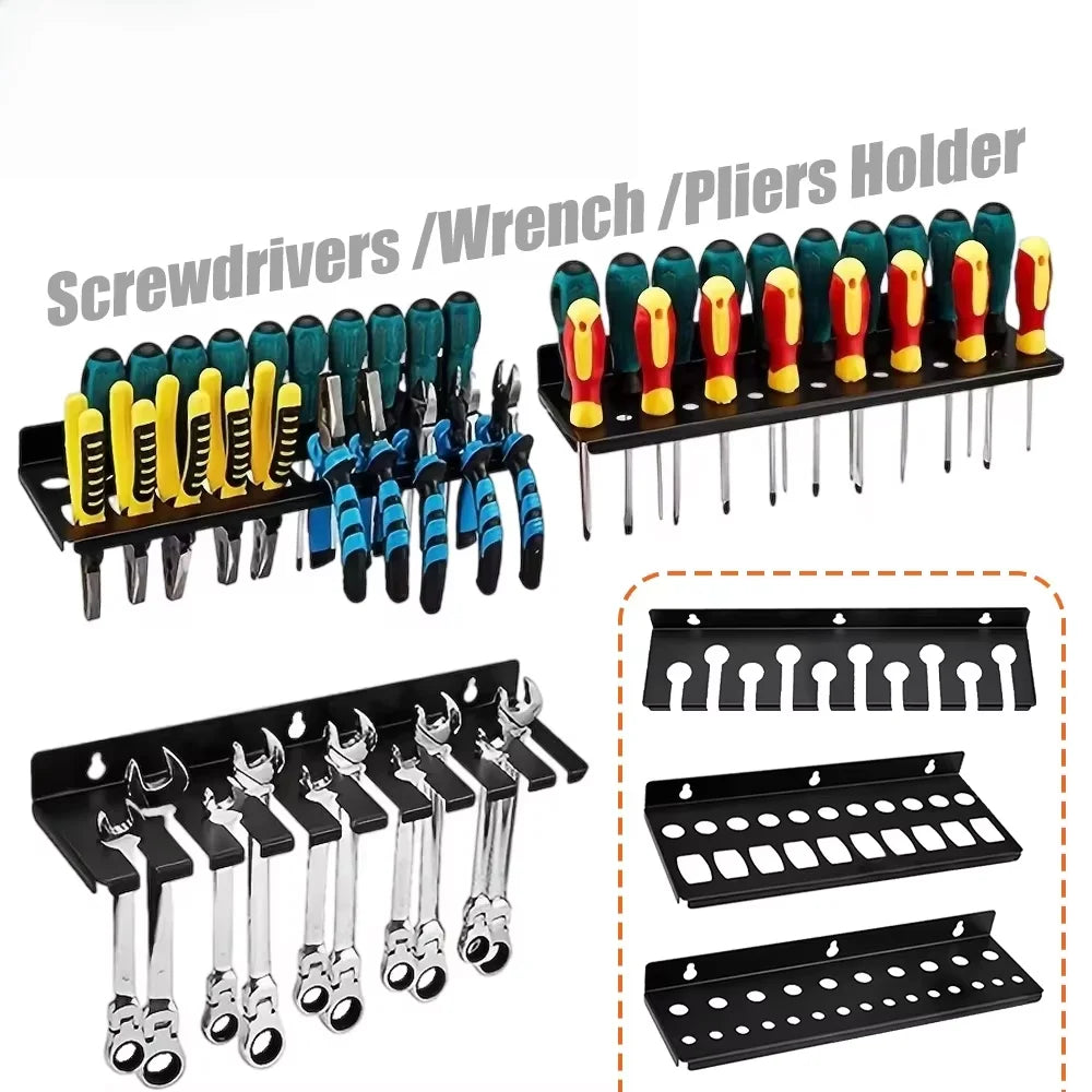 Wall Mount Hardware Tool Hanger Screwdriver Organizer, Pliers Holder,Wrench Organizer Wall Tool Organizer Space-Saving Black