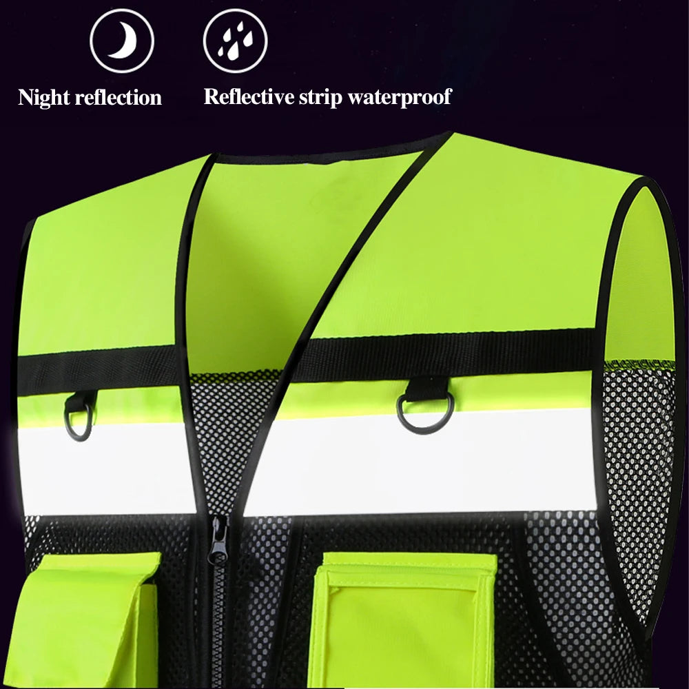 Workwear Safety Vest High Visibility Construction Building Work Waistcoats with Multi Functional Pockets Hi Vis Vests