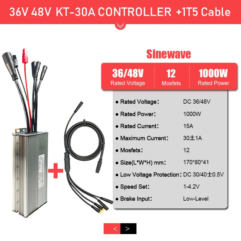 Electric Bike KT Controller 36V 48V 15/17/22/25/30A Waterproof Brushless 250W 350W 500W 1000W with Light Function For Ebike Kit