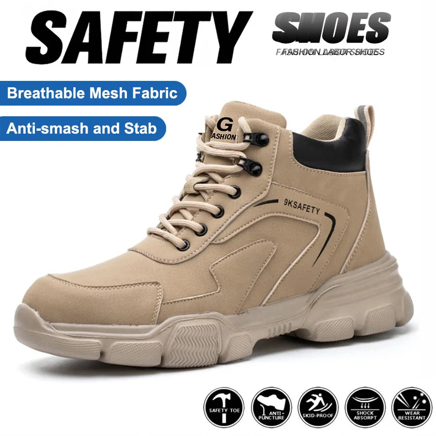 Waterproof Steel Toe Safety Work Boots, Lightweight, Slip-Resistant