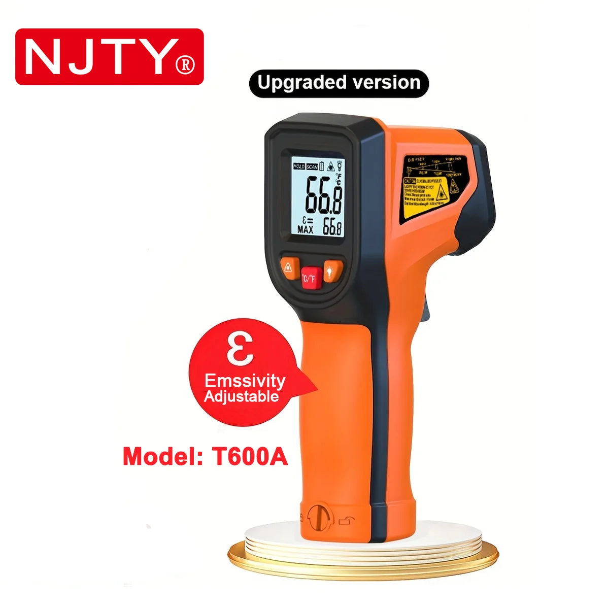 T600 Laser Temperature Gun, Infrared Thermometer Sensor Handheld Non-Contact IR LCD Industrial Pyrometer 600°C