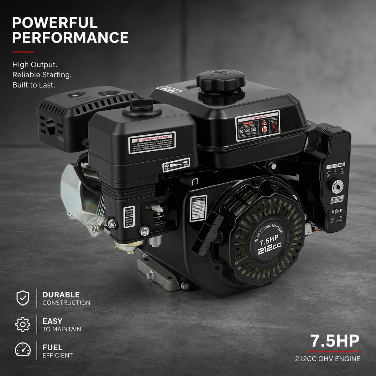 7.5HP 210cc 4-Stroke Gas Engine, Electric/Hand Start