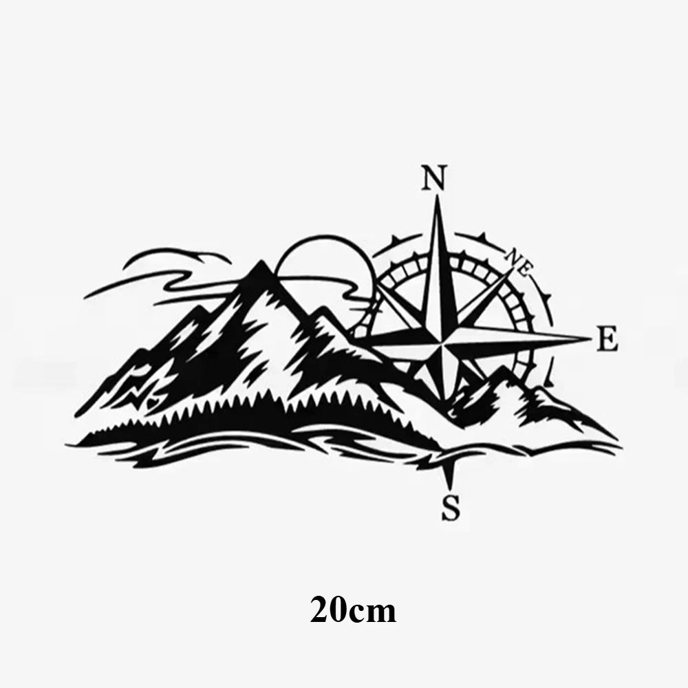 Compass and Mountain Peak Vinyl Sticker, Removable Waterproof Decal - view 2