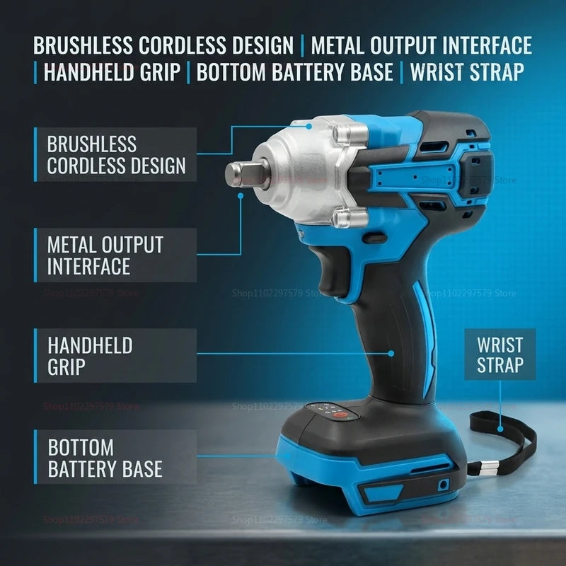 Cordless Electric Impact Wrench High Torque Hand Tool for Automotive Construction Repair DIY Home Use No Battery Included