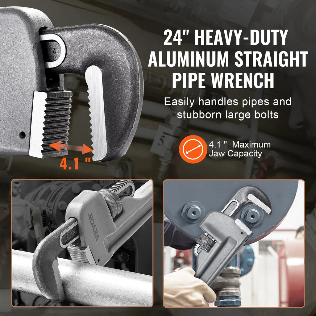 Aluminum Straight Pipe Wrench Adjustable Plumbing Wrench High Strength Jaw Ergonomic