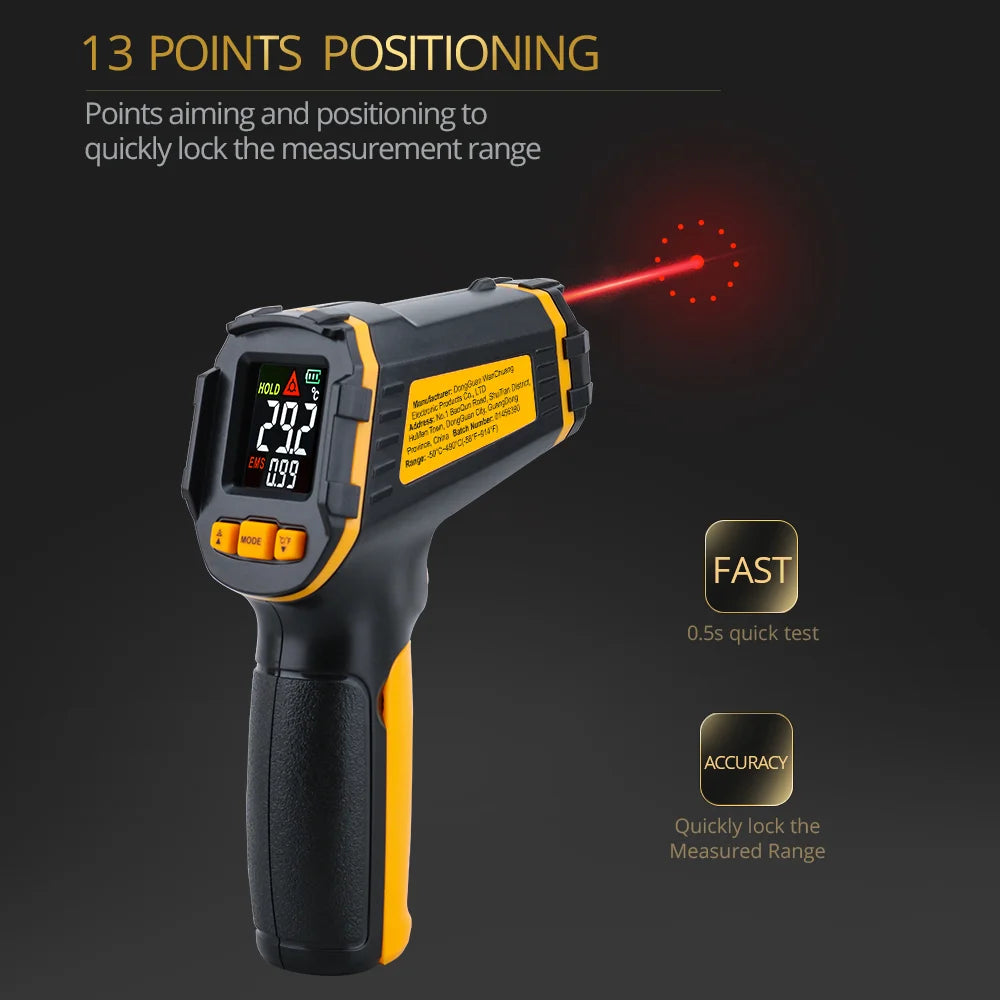 Digital Infrared Thermometer Laser Temperature Meter Non-contact Pyrometer Imager Hygrometer IR Termometro Color LCD Light Alarm