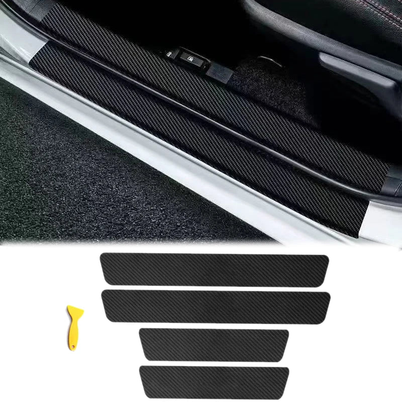 Carbon Fiber Texture Door Sill Scuff Protector Stickers, Front and Rear