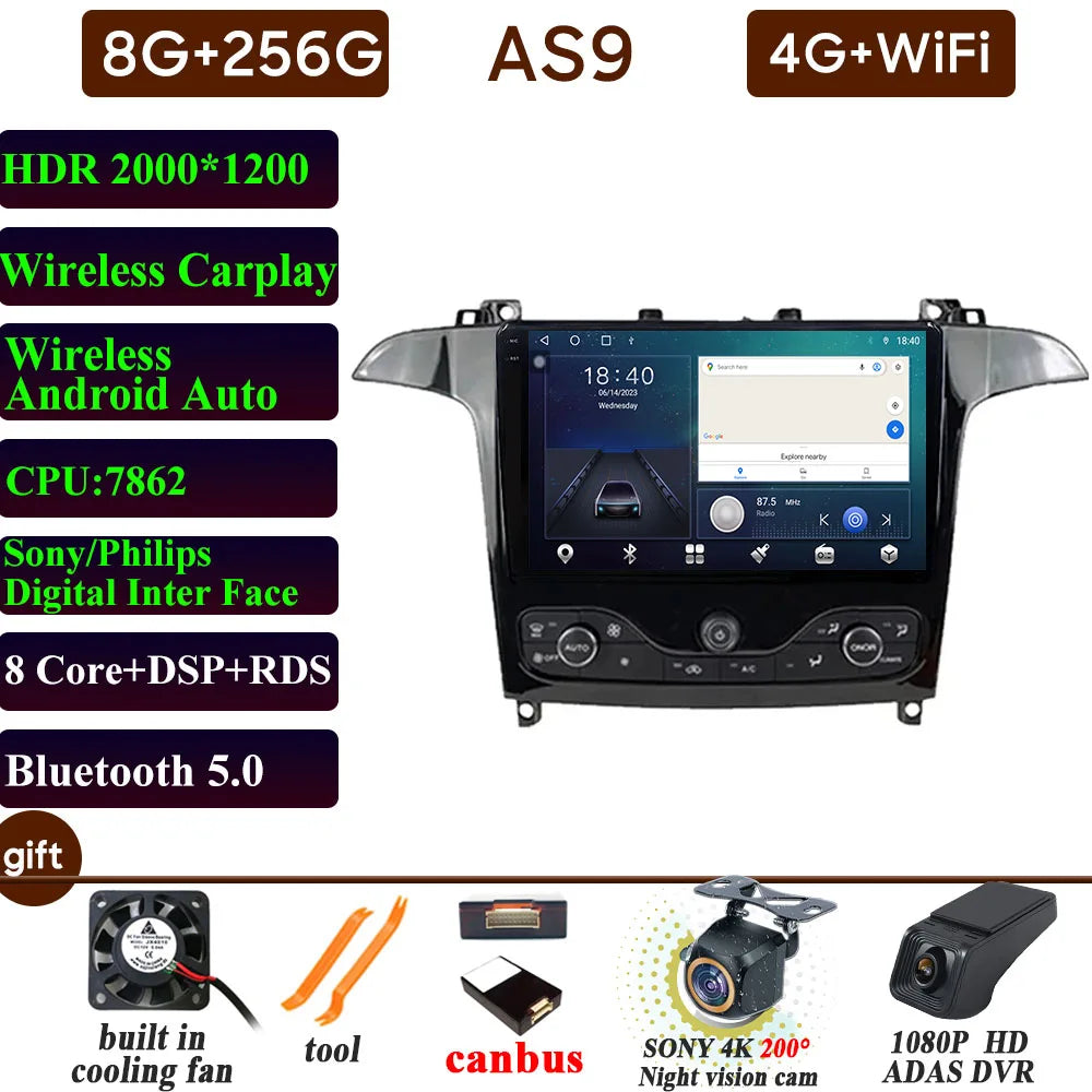 Ford S-Max Galaxy 2006-2015 9 Inch CarPlay Android Auto Player - image 12