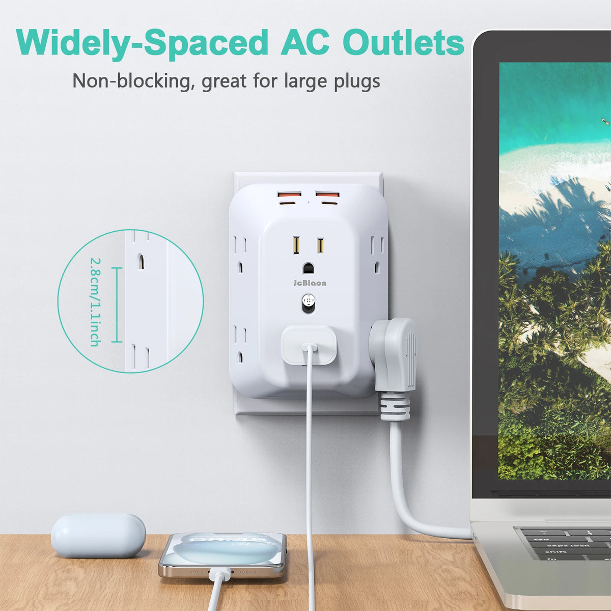 6-Outlet Surge Protector with 4 USB Ports (2A + 2C)
