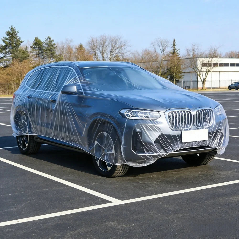 Disposable Clear Plastic Car Cover with Elastic Hem