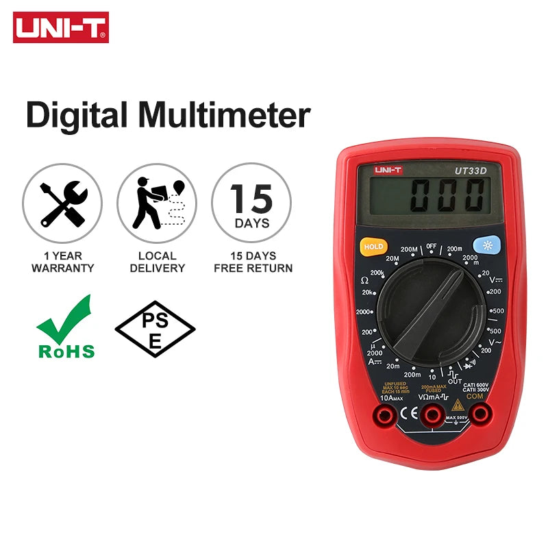 UNI-T UT33D Pocket Multimeter Digital Professional AC DC Ammeter Voltmeter Resistance Tester Multi Meter