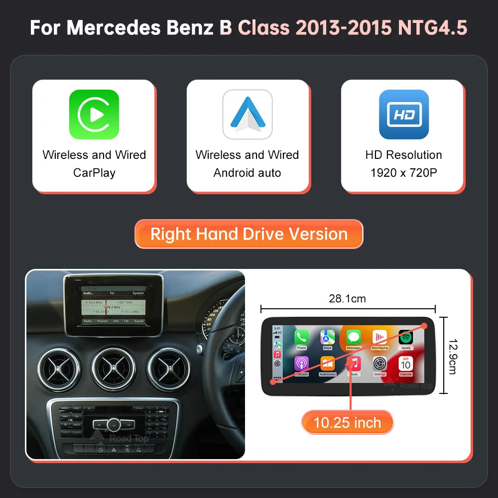 RoadTop Wireless CarPlay Android Auto 10.25" Screen for Mercedes - image 10