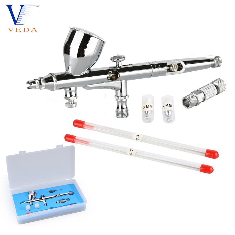 Professional Dual Action Gravity Airbrush Kit for Airbrush Painting, Tattoo, Cake Decorating with 0.2mm/0.3mm/0.5mm Airbrushes