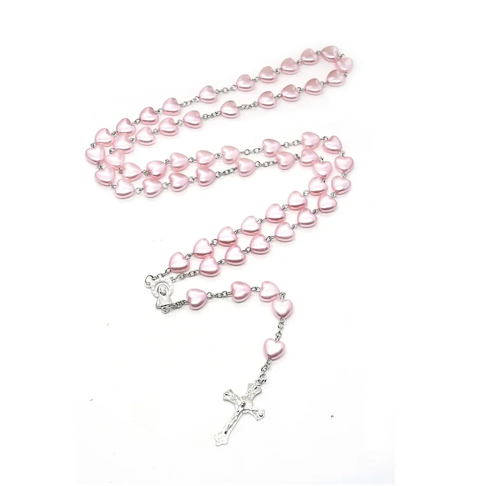 Catholic Rosary Pendant Necklace White Heart Beads Car Ornament - image 6