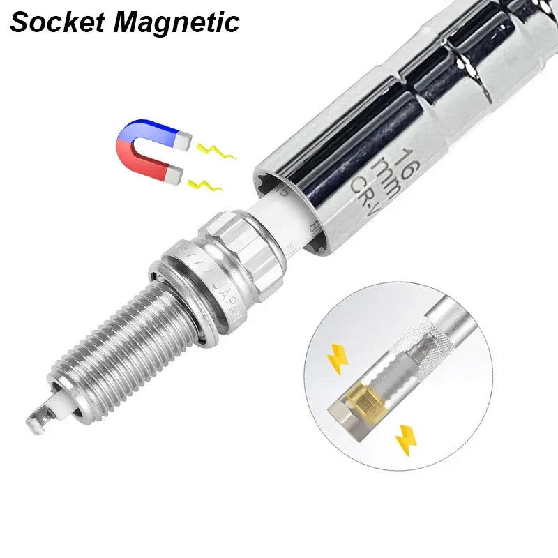 Spark Plug Socket Key Magnetic Tool Wrench Swivel Long Extension Install Replace Repair Kit Torque Remove Gap 14mm 16mm Auto Car
