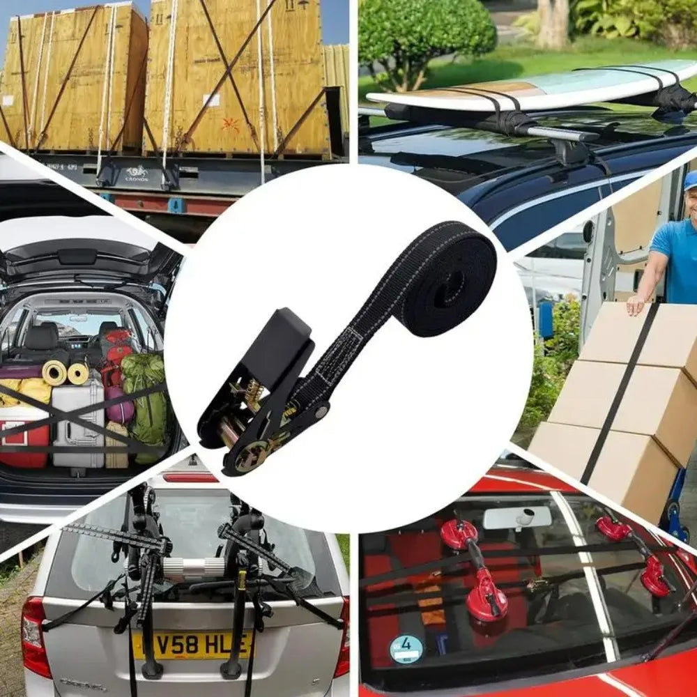 Heavy Duty Ratchet Tie Down Straps Adjustable Reinforced Car Tire Straps for Vehicles