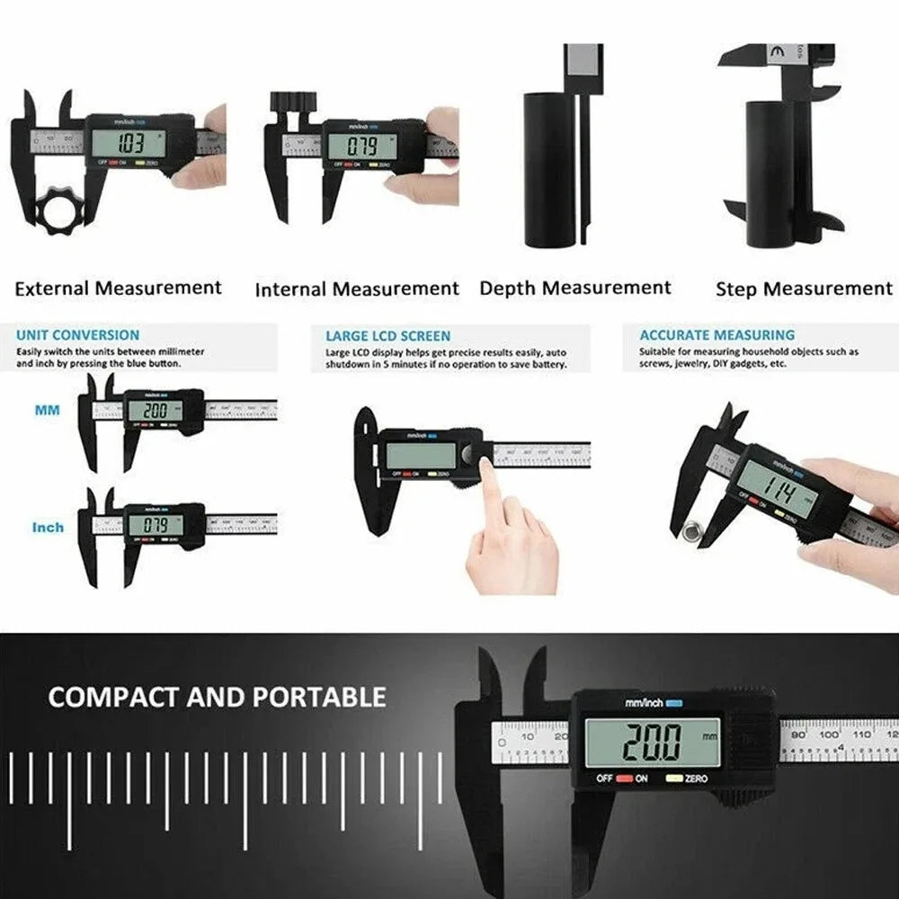 150mm 100mm Electronic Digital Caliper Carbon Fiber Dial Vernier Caliper Gauge Micrometer Measuring Tool Digital Ruler