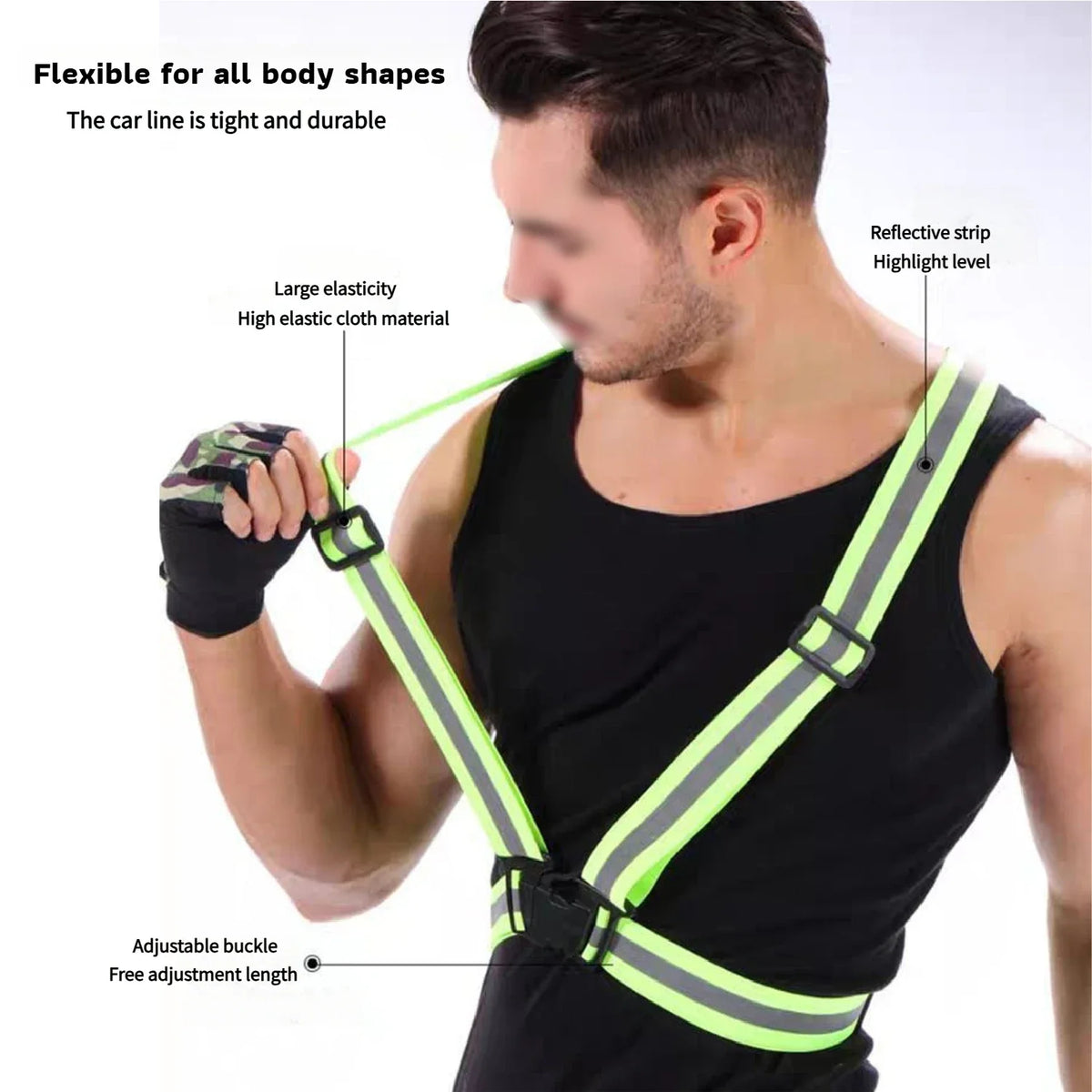 Reflective Safety Vest Harness High Visibility 360° Adjustable for Cycling Running Work Safety Durable Reflective Gear
