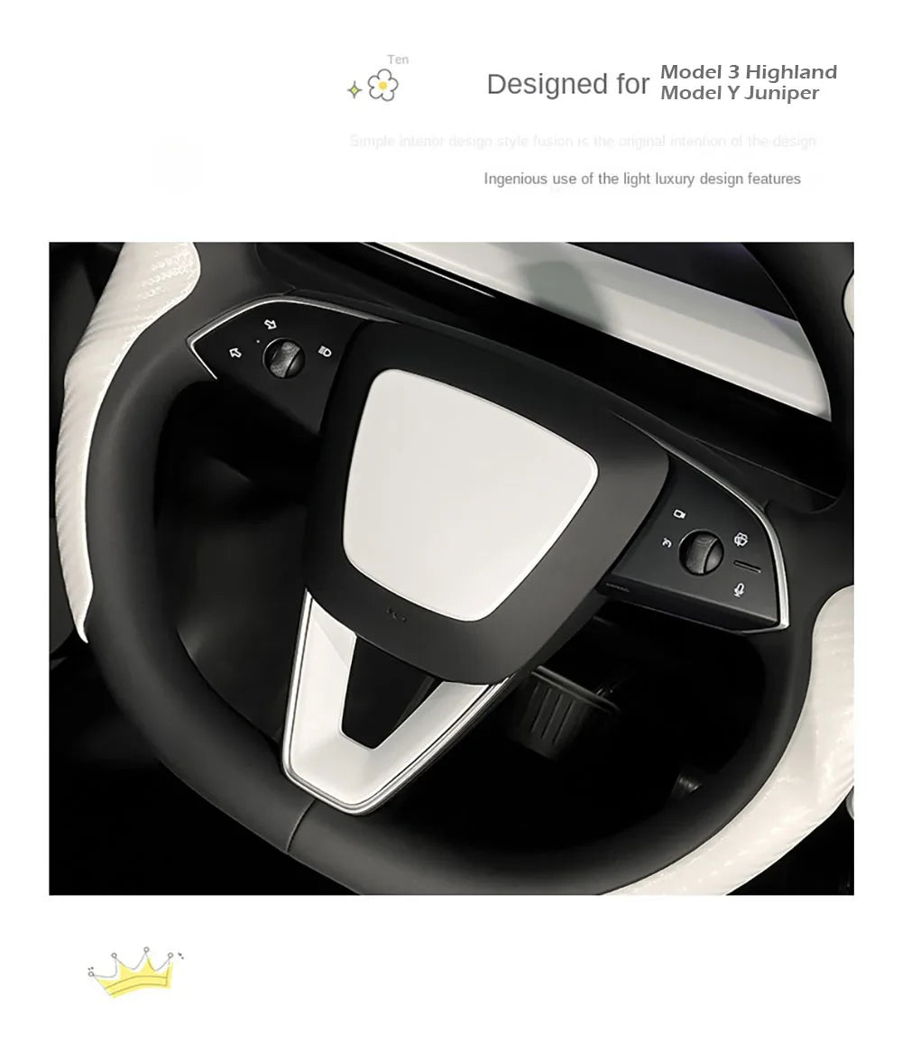 Matte White Steering Wheel Trim for Tesla Model Y and Model 3