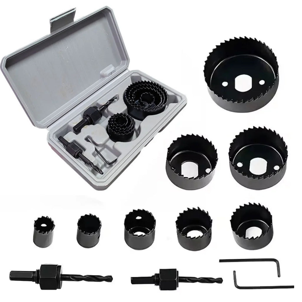 11-Piece Carbon Steel Hole Saw Kit – Wood, PVC & Plastic