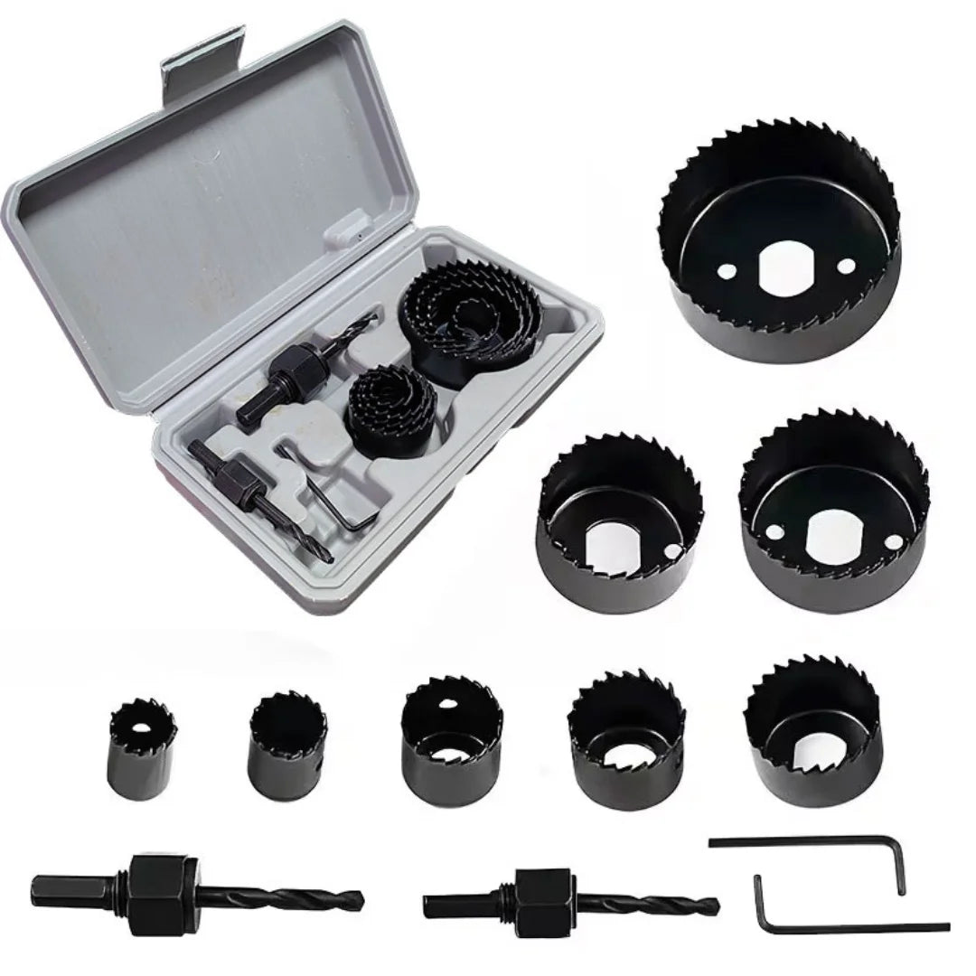 11-Piece Carbon Steel Hole Saw Kit – Wood, PVC & Plastic