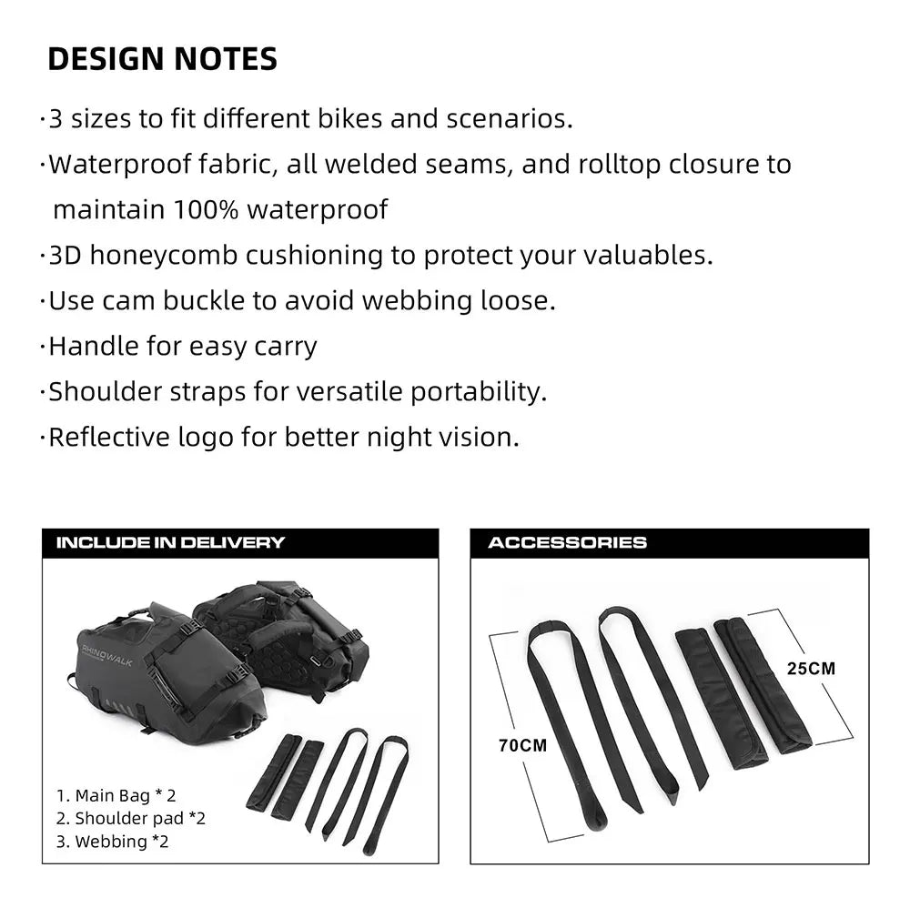 Rhinowalk Waterproof Motorcycle Pannier Bags 18-48L, Pair - image 21
