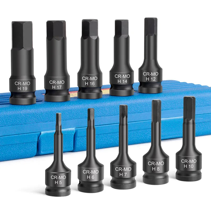 1/2" Drive Master Impact Hex Bit Set, Hex Driver,1/2" Drive Allen Bit Socket Set,Standard Metric Sizes,Cr-Mo Steel,Impact Grade