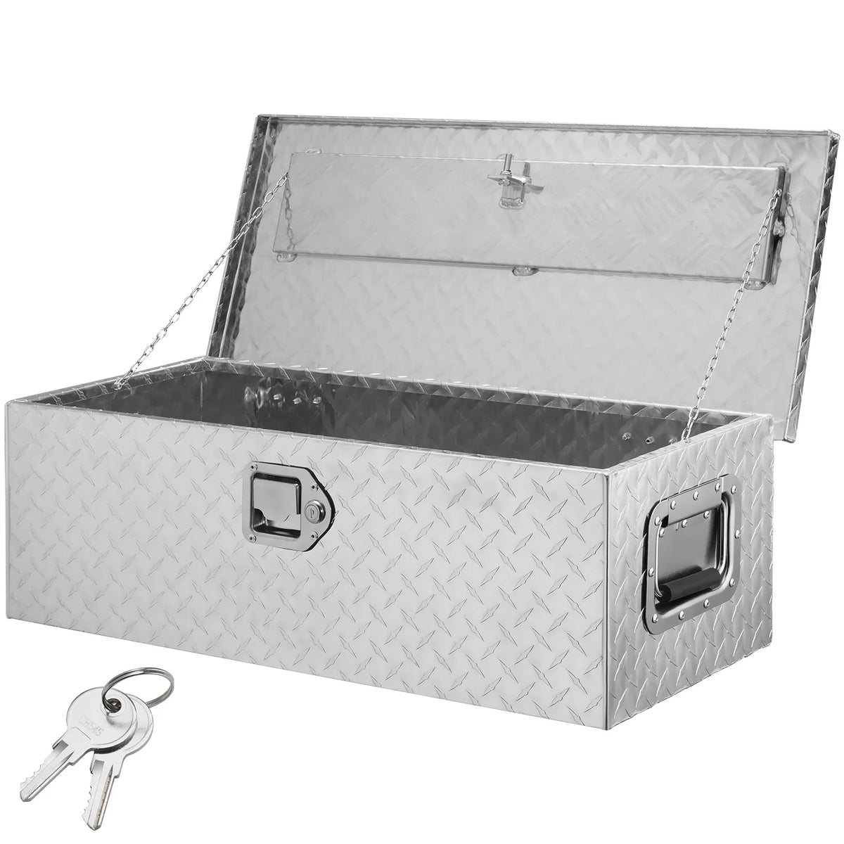 SucceBuy Heavy Duty Aluminum Truck Bed Tool Box Plate Tool Box with Side Handle Lock Keys Storage Tool Box  for PickupTruck Bed
