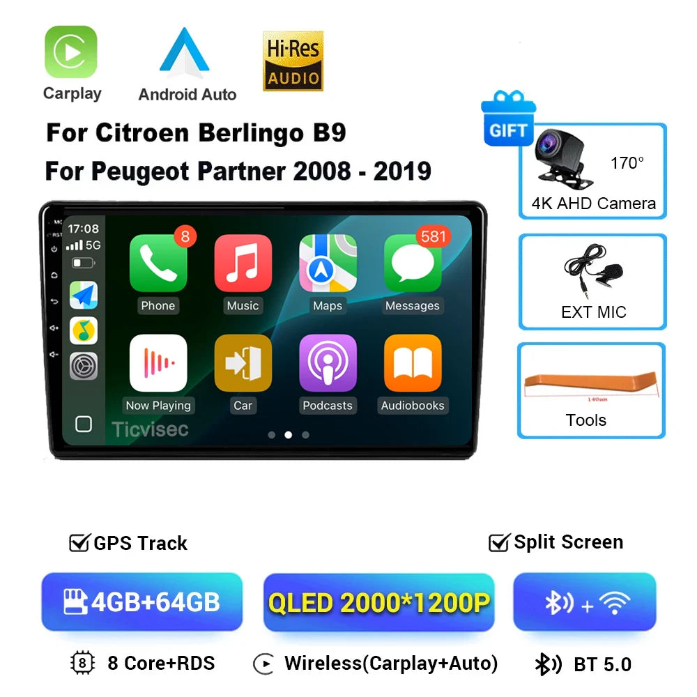 9" Android 16 Car Radio + CarPlay for Citroen Berlingo/Peugeot Partner - image 7