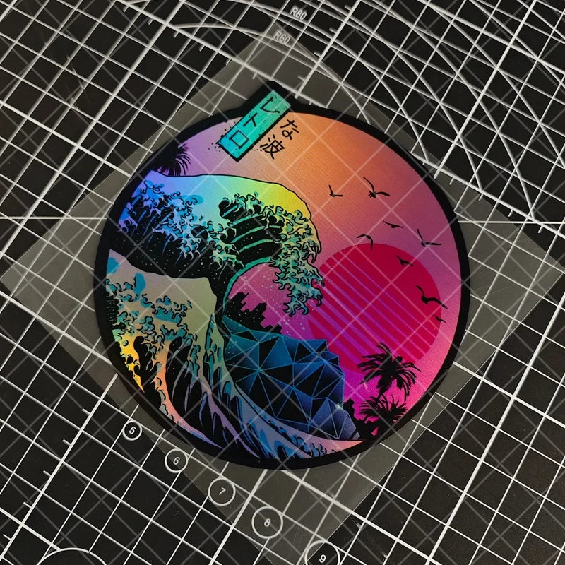Japanese Wave Art Reflective Glitter Motorcycle Sticker