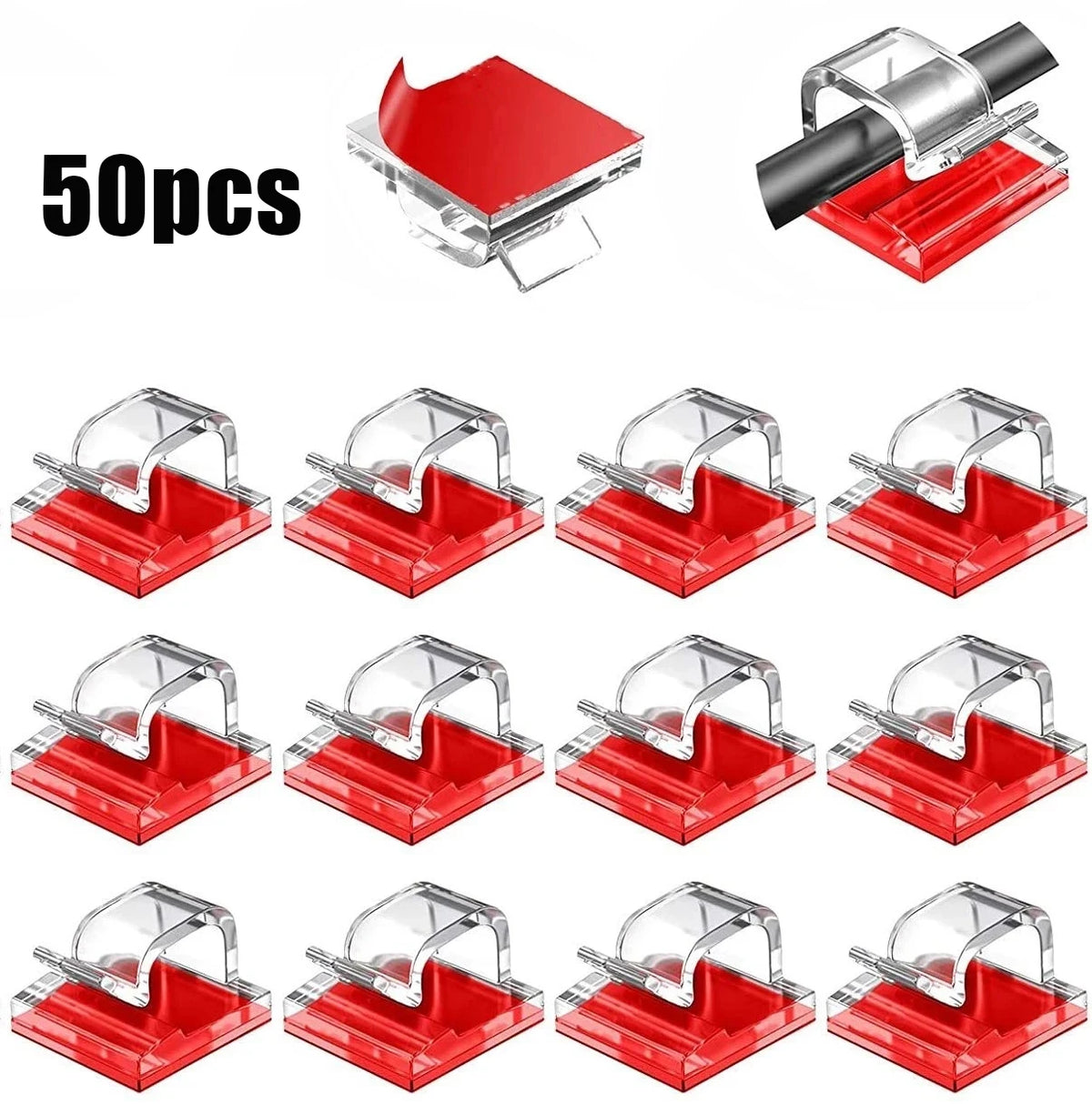 50-Piece Wall-Mounted Cable Organizer Clips