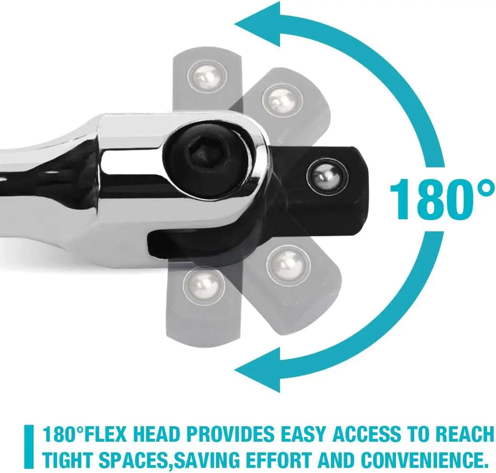 1/2'' 10/15/18inch Drive Breaker Bar Wrench Socket Extension 180-Degree Cr-V Flex Head and Engraved Non-slip Handle Repair Tools