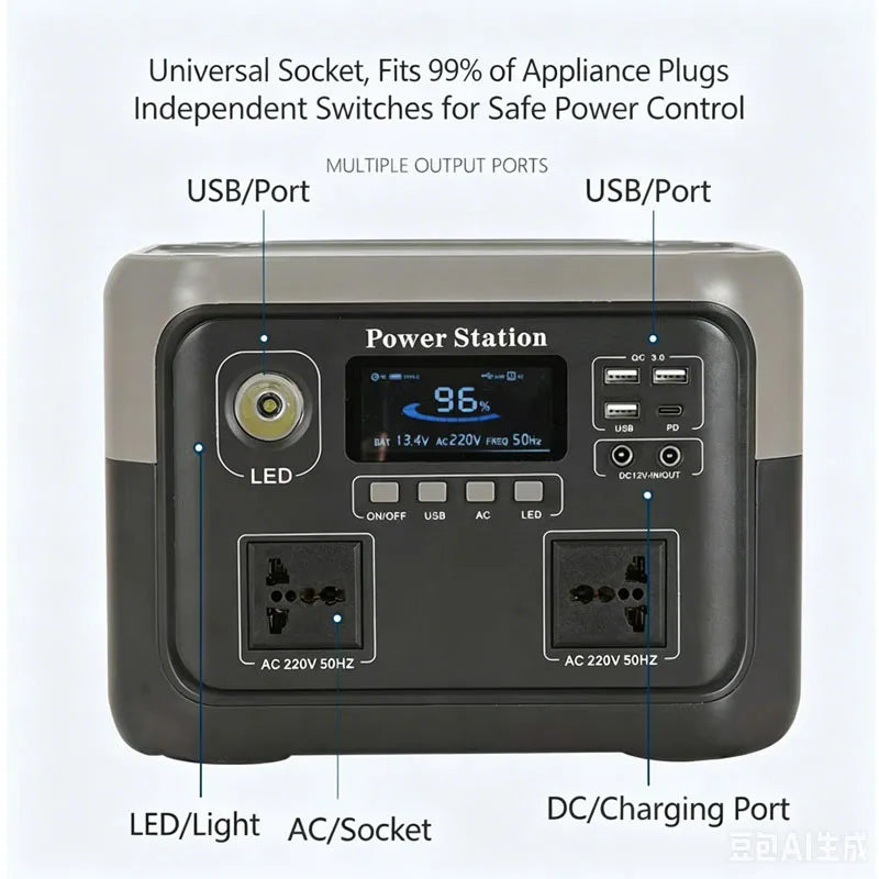 NEW 800W Portable Power Station 600W/800W 589WH Solar Generator Backup Power Bank for Outdoor Camping, Home Emergency, RV Travel